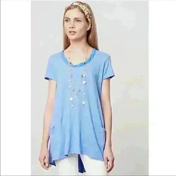 Anthropologie Left Of Center Scoop Neck White Oversized T-Shirt Button Up Back - Picture 2 of 12